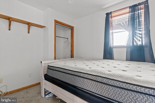 carpeted bedroom with a closet