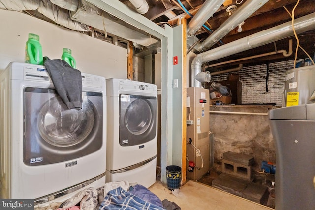 laundry area featuring washer and clothes dryer and electric water heater