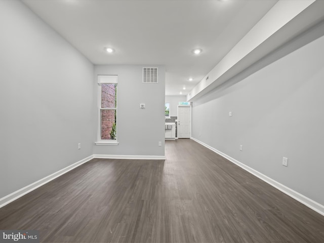 unfurnished living room with dark hardwood / wood-style flooring