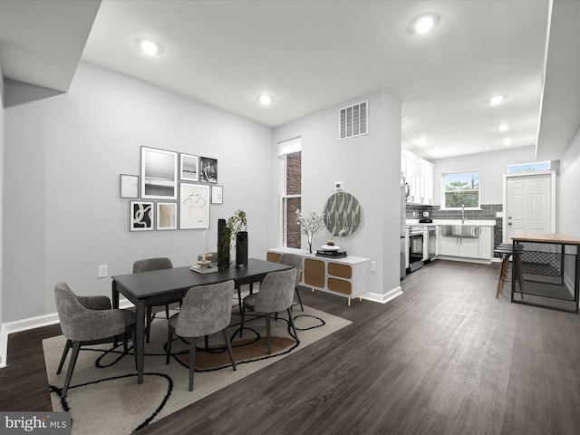 dining room featuring dark hardwood / wood-style floors and sink