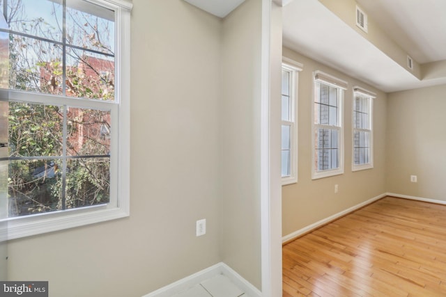 foyer entrance with light wood-type flooring and a wealth of natural light