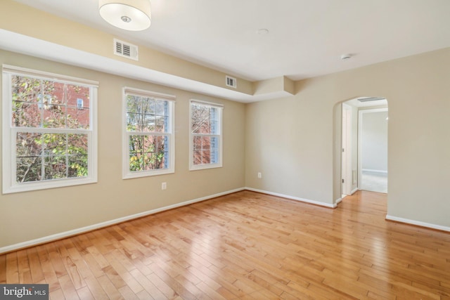 spare room featuring light hardwood / wood-style flooring and a healthy amount of sunlight