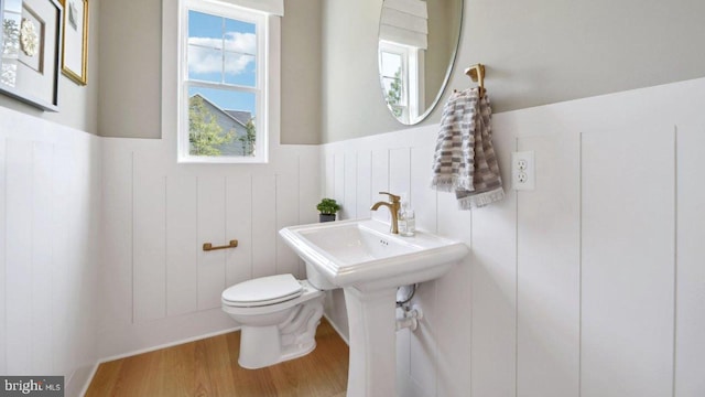 bathroom featuring toilet and wood-type flooring