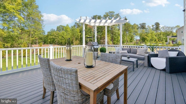 wooden deck featuring an outdoor living space