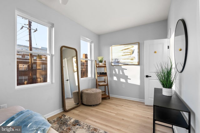 living area with light hardwood / wood-style floors