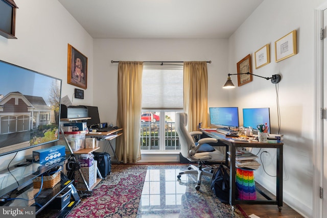 office space with hardwood / wood-style flooring