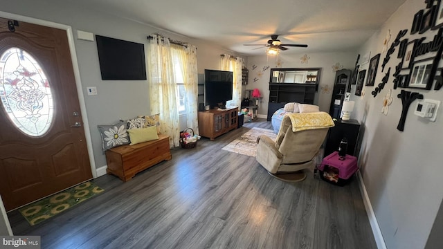 14 Buttonwood Rd, Stratford, NJ 08084 - living area with a ceiling fan, baseboards, and wood finished floors