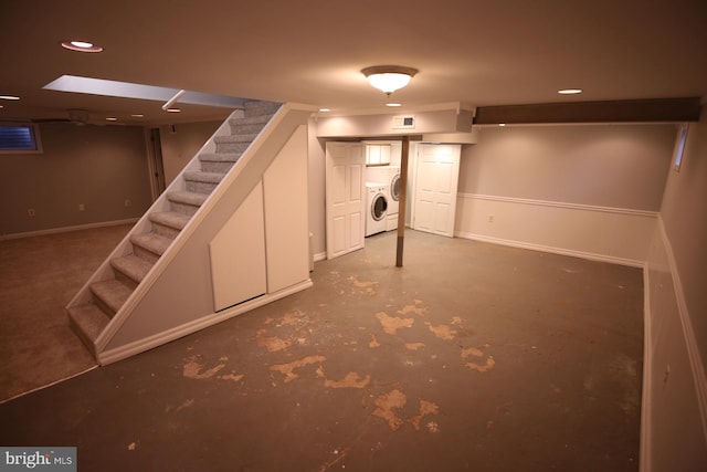 basement with separate washer and dryer