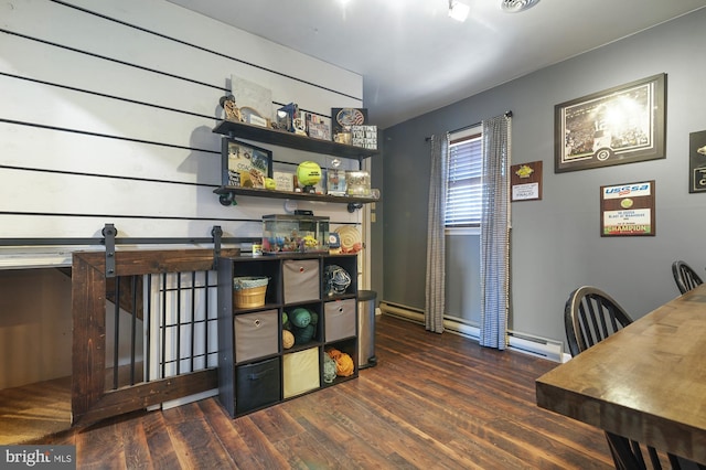 interior space with dark hardwood / wood-style flooring