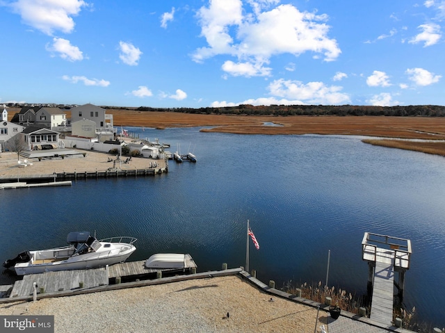 property view of water featuring a dock