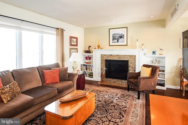 35 Walkill Rd, Little Egg Harbor Twp, NJ 08087 - living area with wood finished floors, a fireplace, baseboards, and recessed lighting