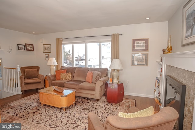 35 Walkill Rd, Little Egg Harbor Twp, NJ 08087 - living area featuring wood finished floors, baseboards, and a tiled fireplace
