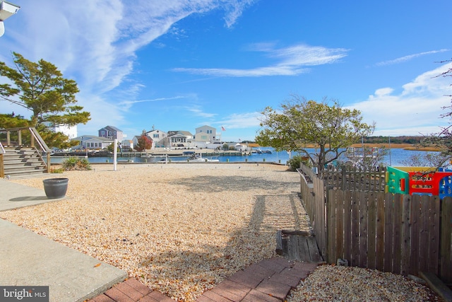 view of yard featuring a water view