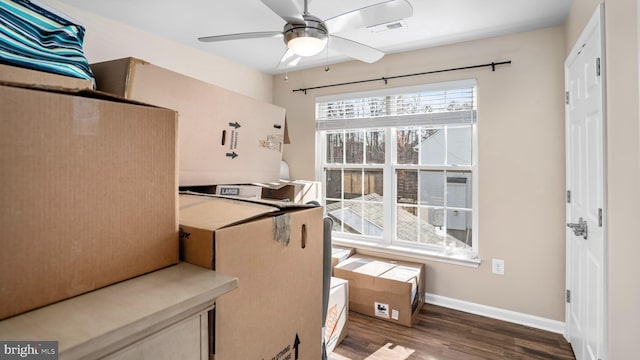 interior space featuring hardwood / wood-style floors and ceiling fan