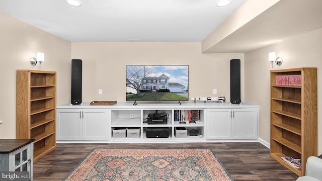 living room featuring dark wood-type flooring