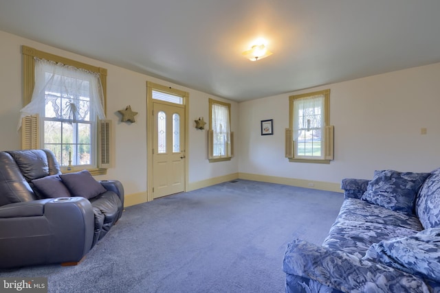 living room featuring carpet