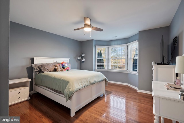 bedroom featuring ceiling fan and wood-type flooring