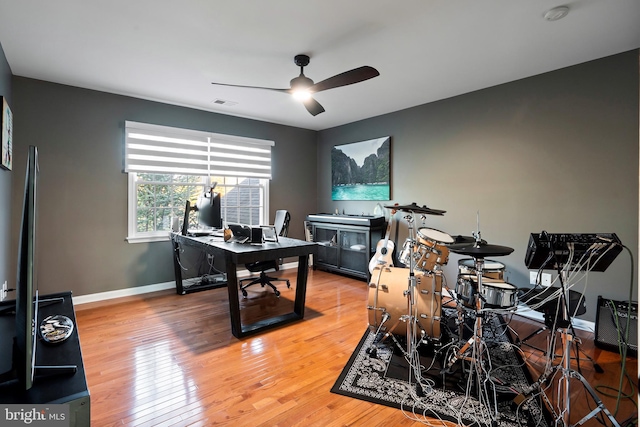 office area featuring ceiling fan and wood-type flooring