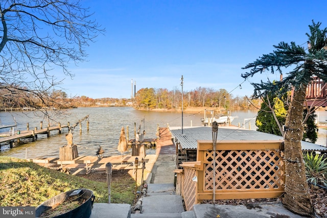 dock area featuring a water view