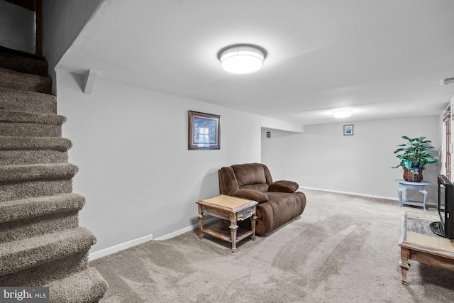 sitting room featuring carpet flooring