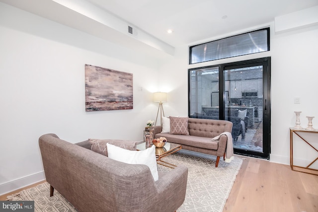 living room with light hardwood / wood-style floors