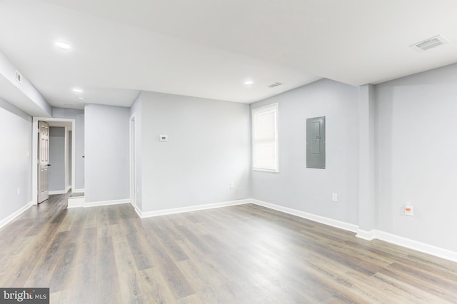 empty room featuring hardwood / wood-style floors and electric panel