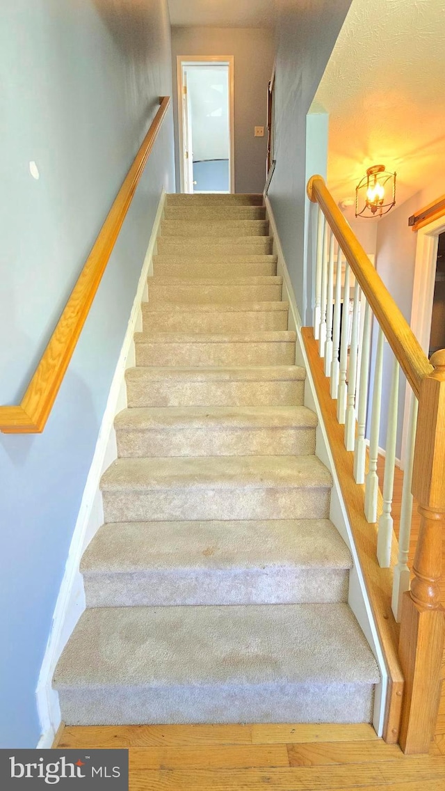 staircase featuring hardwood / wood-style floors