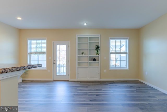 doorway to outside featuring plenty of natural light and dark wood-type flooring