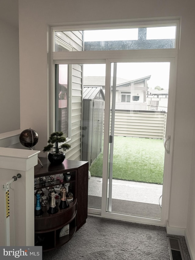 entryway featuring carpet flooring and a healthy amount of sunlight