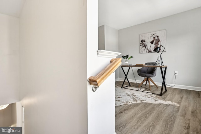 home office featuring hardwood / wood-style floors