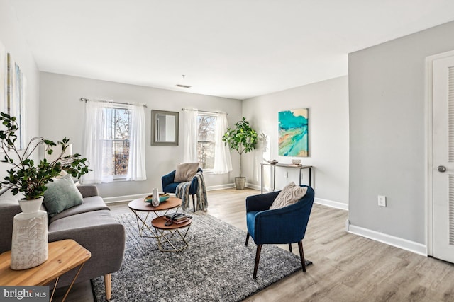 living room with light hardwood / wood-style flooring