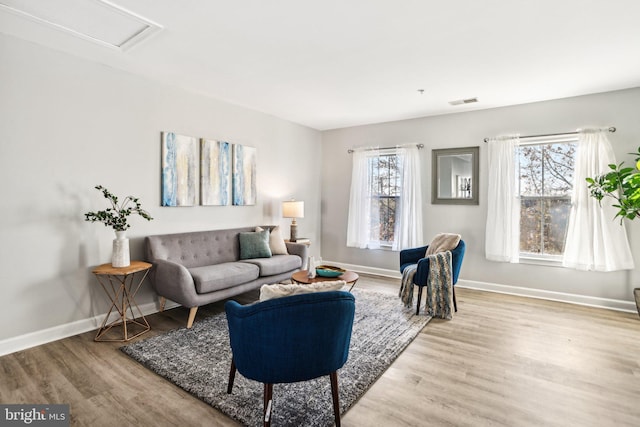 living room with hardwood / wood-style flooring and a healthy amount of sunlight