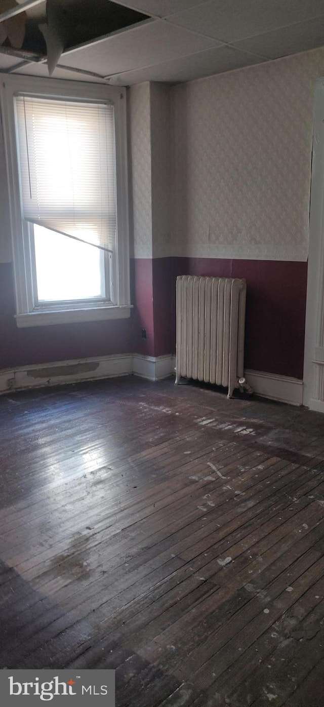 empty room featuring dark hardwood / wood-style floors and radiator