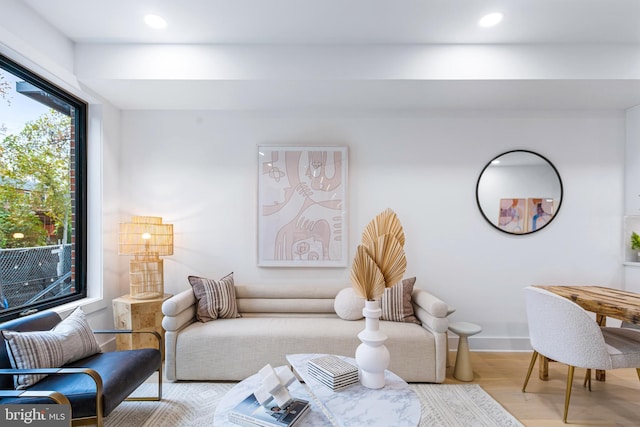 living room with light hardwood / wood-style floors