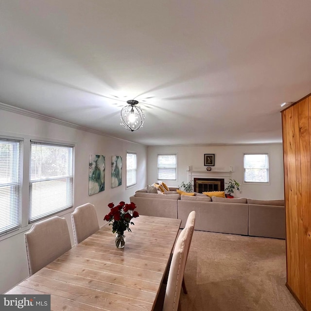 1007 Packton Ln, Bowie, MD 20716 - carpeted dining area featuring a glass covered fireplace and crown molding