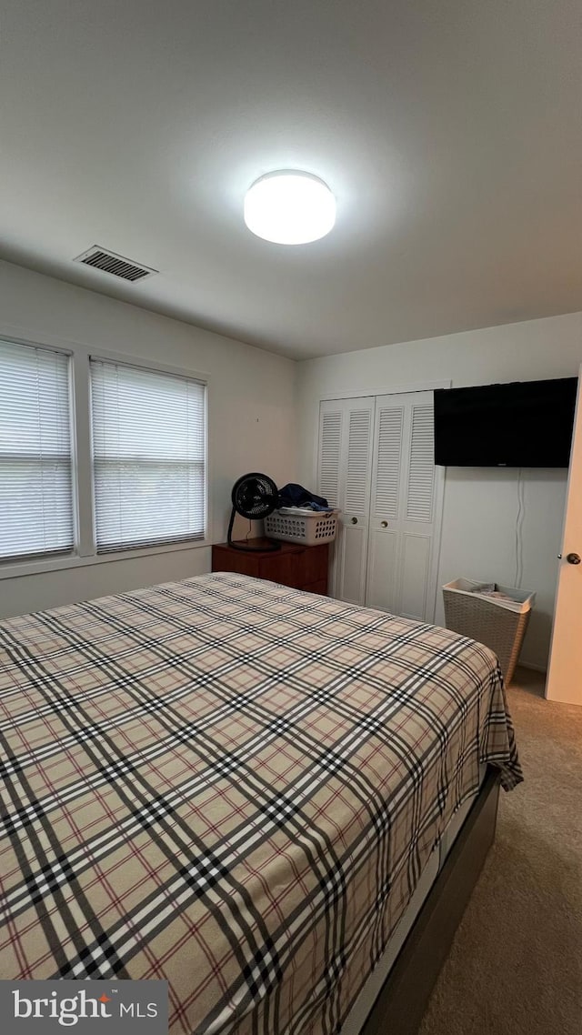 carpeted bedroom featuring a closet