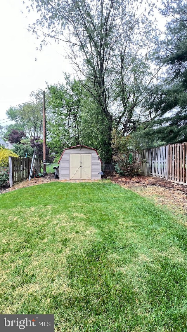 view of yard featuring a storage shed