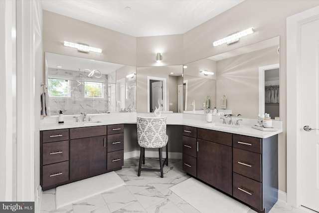 bathroom with vanity and walk in shower