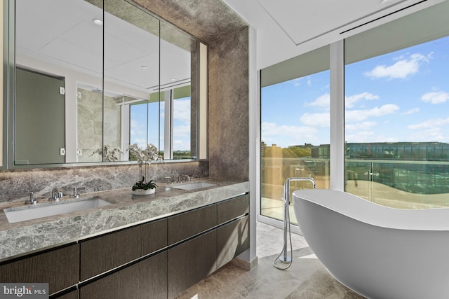 bathroom featuring a tub to relax in and vanity