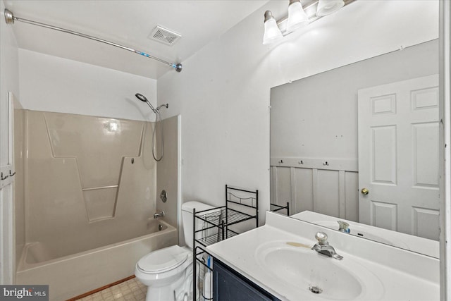 full bathroom featuring vanity, toilet, and tub / shower combination