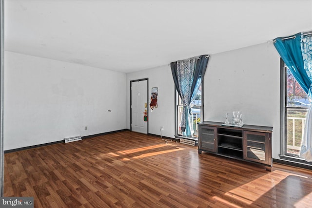 unfurnished living room featuring dark hardwood / wood-style flooring