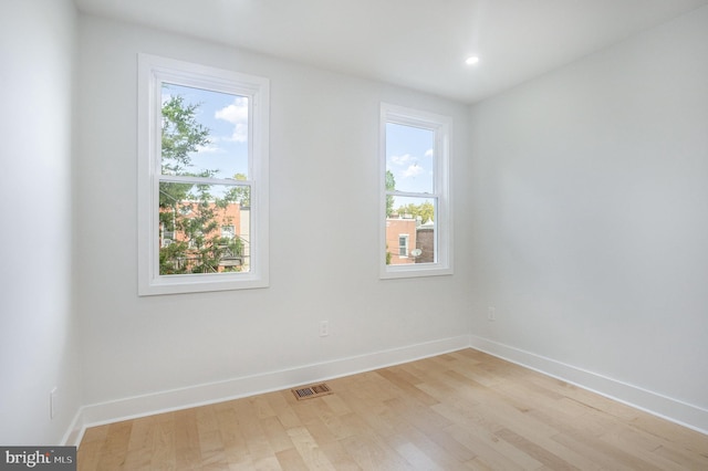 spare room with light hardwood / wood-style floors and a healthy amount of sunlight