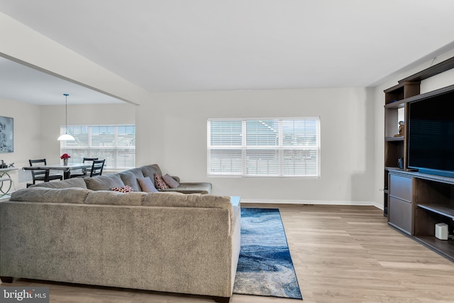 living room with light wood-type flooring and a wealth of natural light