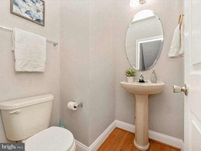 bathroom with wood-type flooring and toilet