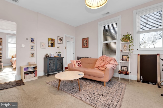 living room featuring carpet flooring