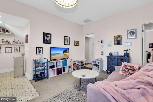 living room with light carpet