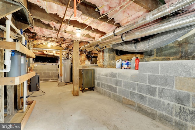 basement featuring water heater