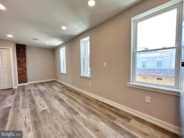 empty room with a wealth of natural light and light wood-type flooring