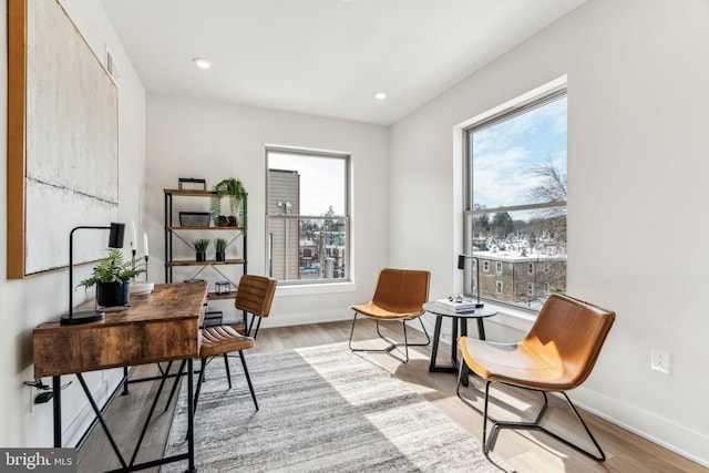 office space featuring light hardwood / wood-style floors