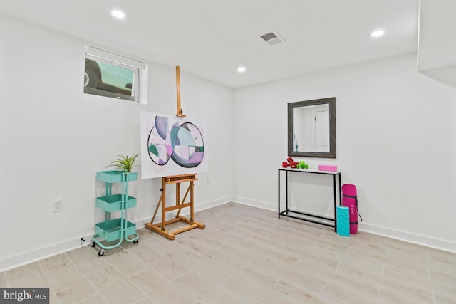 interior space with light hardwood / wood-style floors